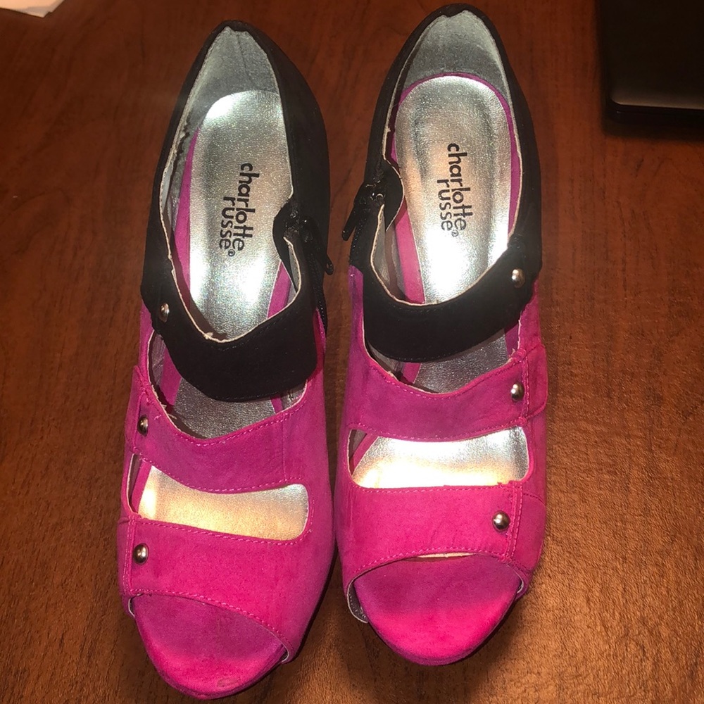 pink and black high heels